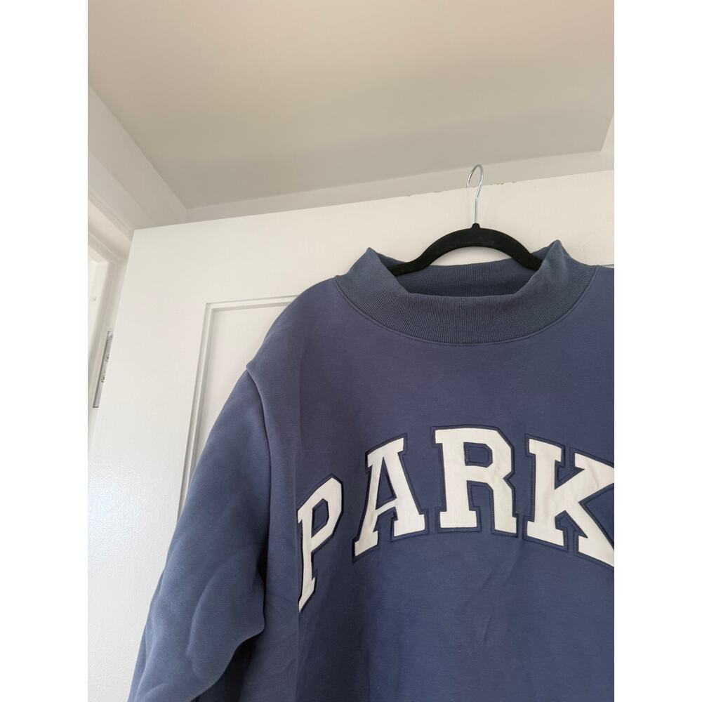Parke Varsity Pullover Sweatshirt Blue Mockneck Lettering Patch - Picture 5 of 7